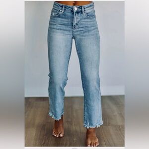 Risen Blue Ankle Straight Cropped Jeans with High Waist and Stretch size 11/30